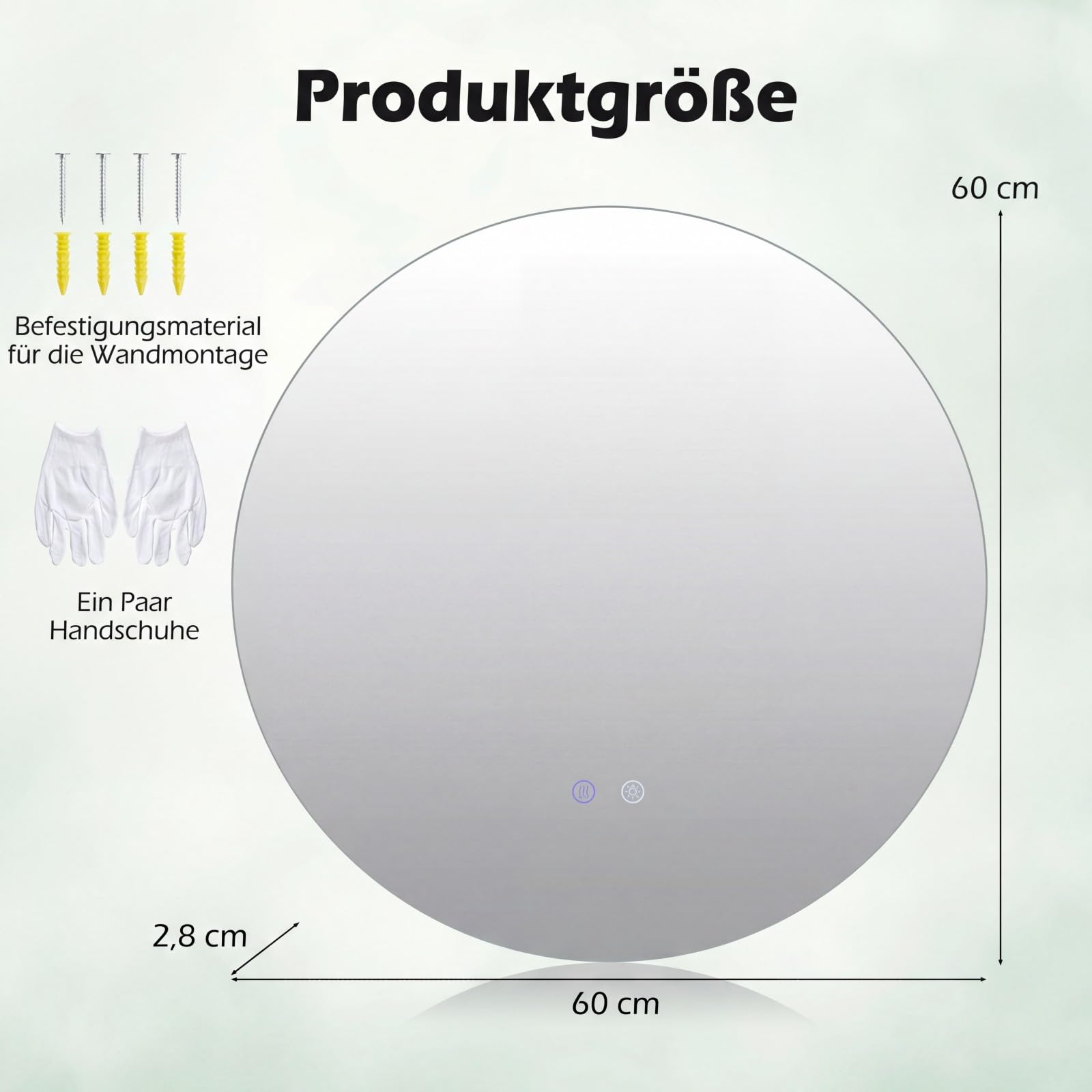 COSTWAY Spiegel mit Beleuchtung, runder Badezimmerspiegel aus gehärtetem Glas mit Speicherfunktion & Beschlagfrei-Design, Badspiegel mit Hintergrundbeleuchtung, Smart Touch, für Badezimmer (60 cm)