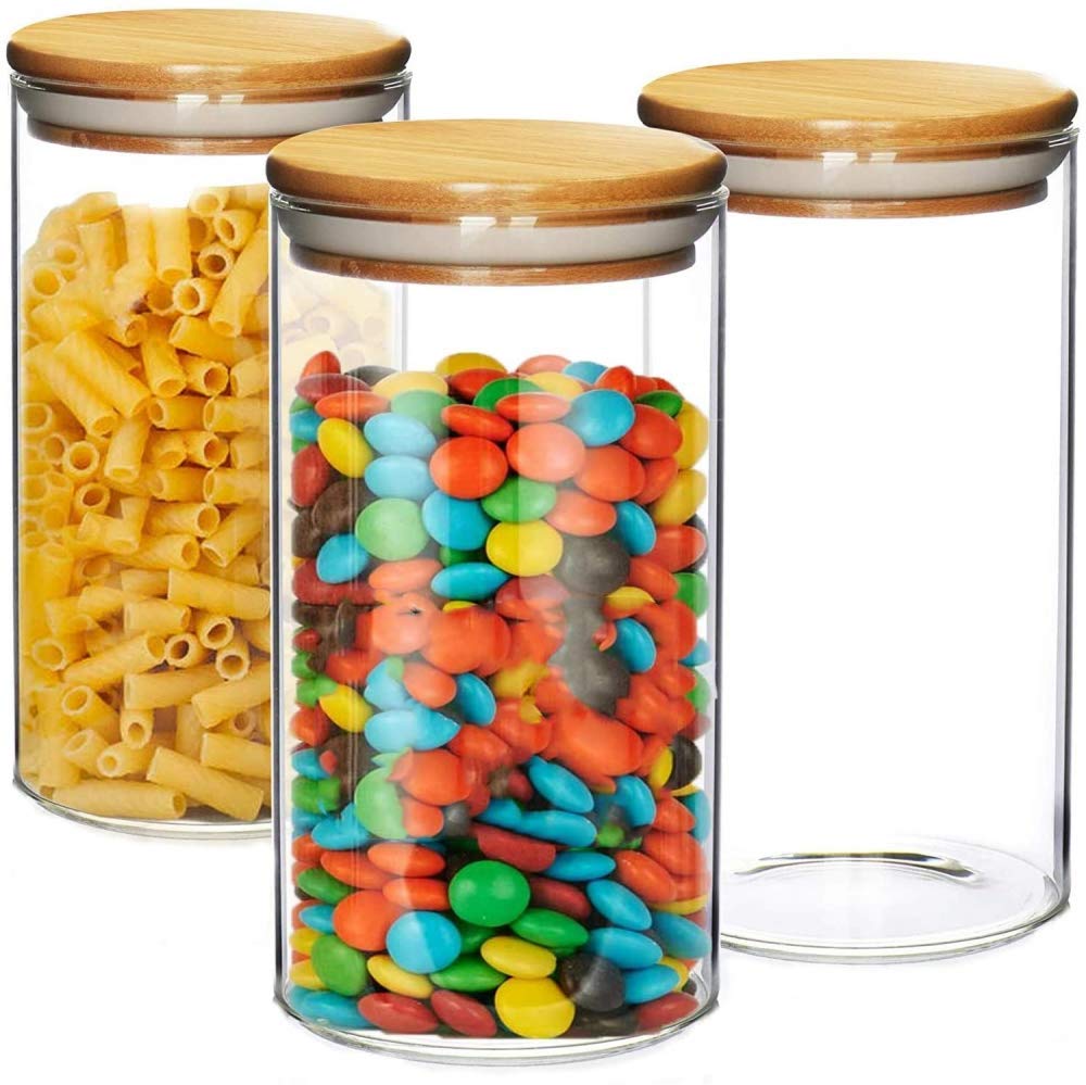 Frascos De Vidrio Con Tapas, Frascos Herméticos Para Almacenamiento De Alimentos Con Tapas De Madera De Bambú, Juego De Botes De Cocina De 3.950 Ml Para Azúcar, Dulces