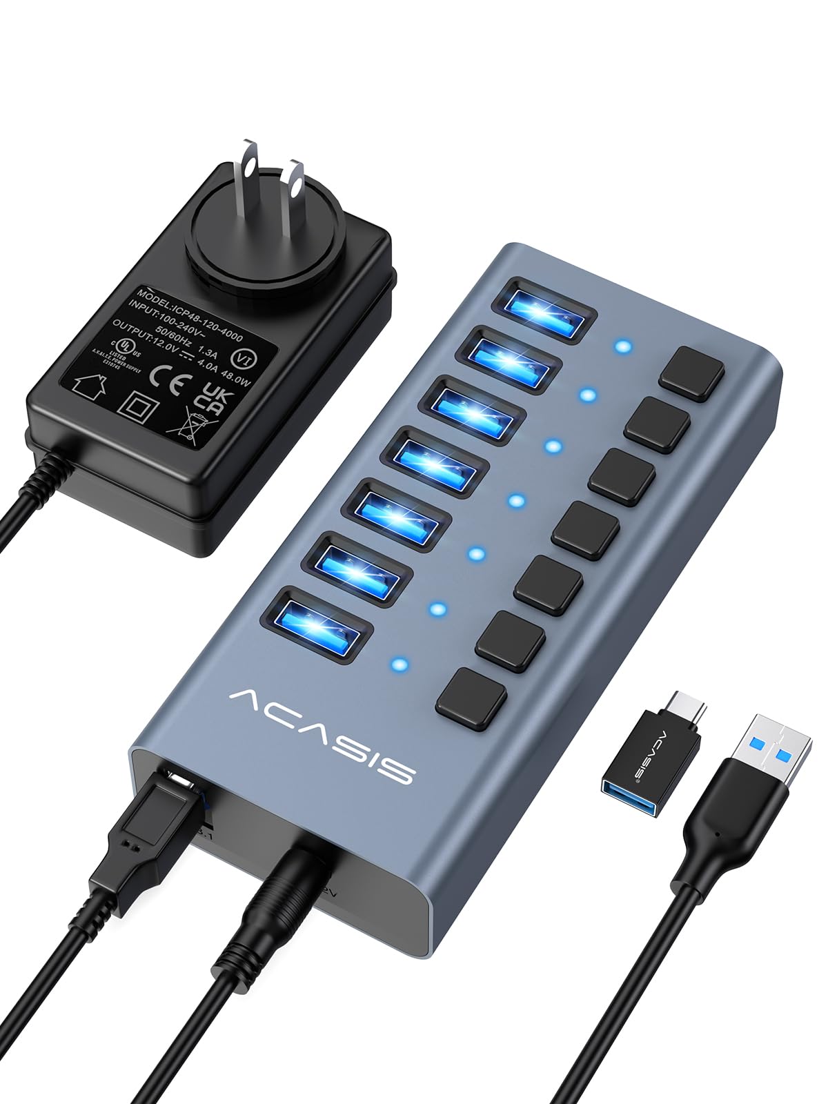 Powered USB 3.1 Hub, ACASIS 7 Ports USB 3.1 Hub with 10Gbps Data Speed，Aluminum Housing, USB Hub Powered with 24W Power Adapter, USB Hub for PC/Laptop, Computer, Flash Drive, Printer, Camera-picture-29