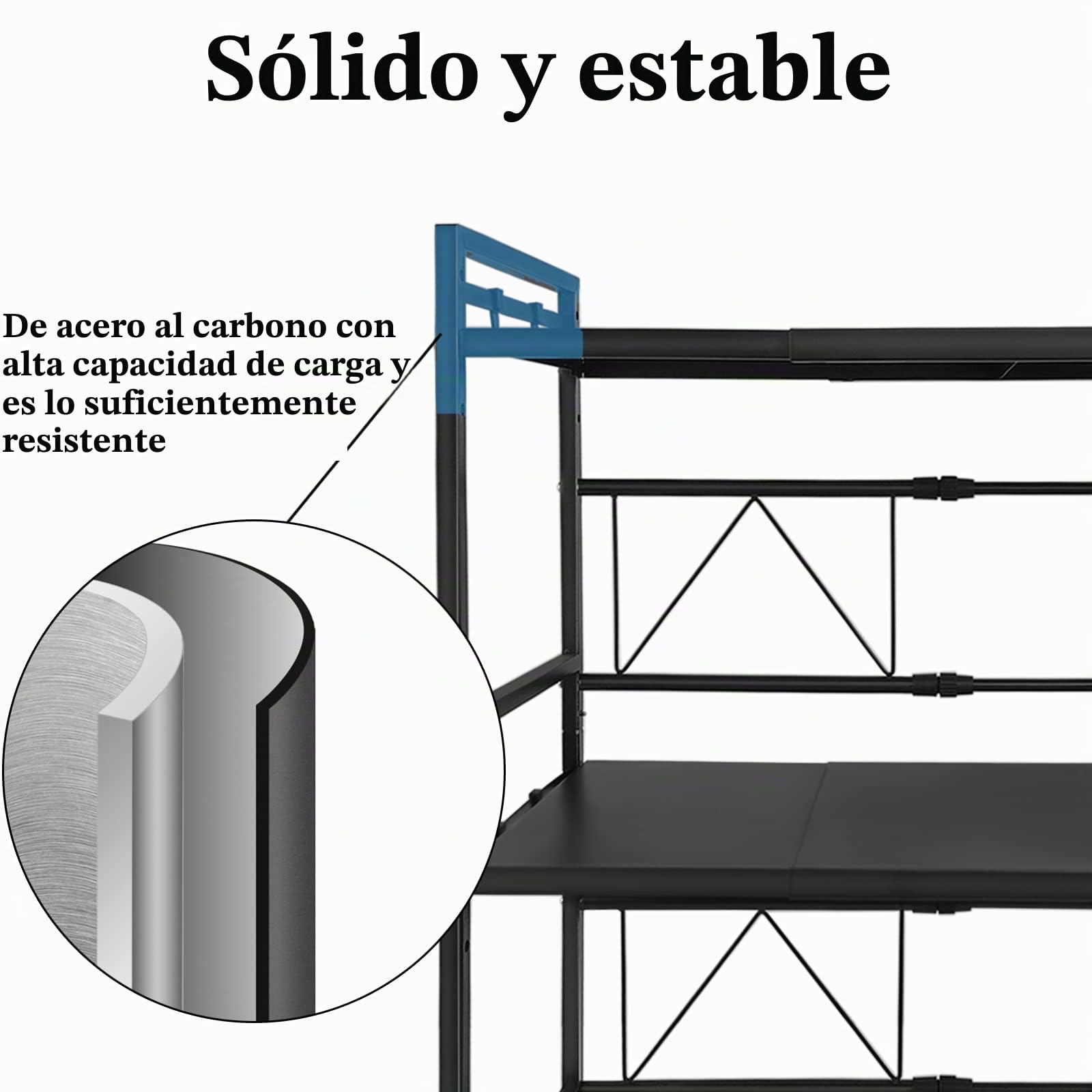 NAIZY Estante para microondas Estante extensible de 3 niveles de cocina Estante de pie con 3 ganchos Organizador de estante de cocina para encimera de cocina y almacenamiento, negro