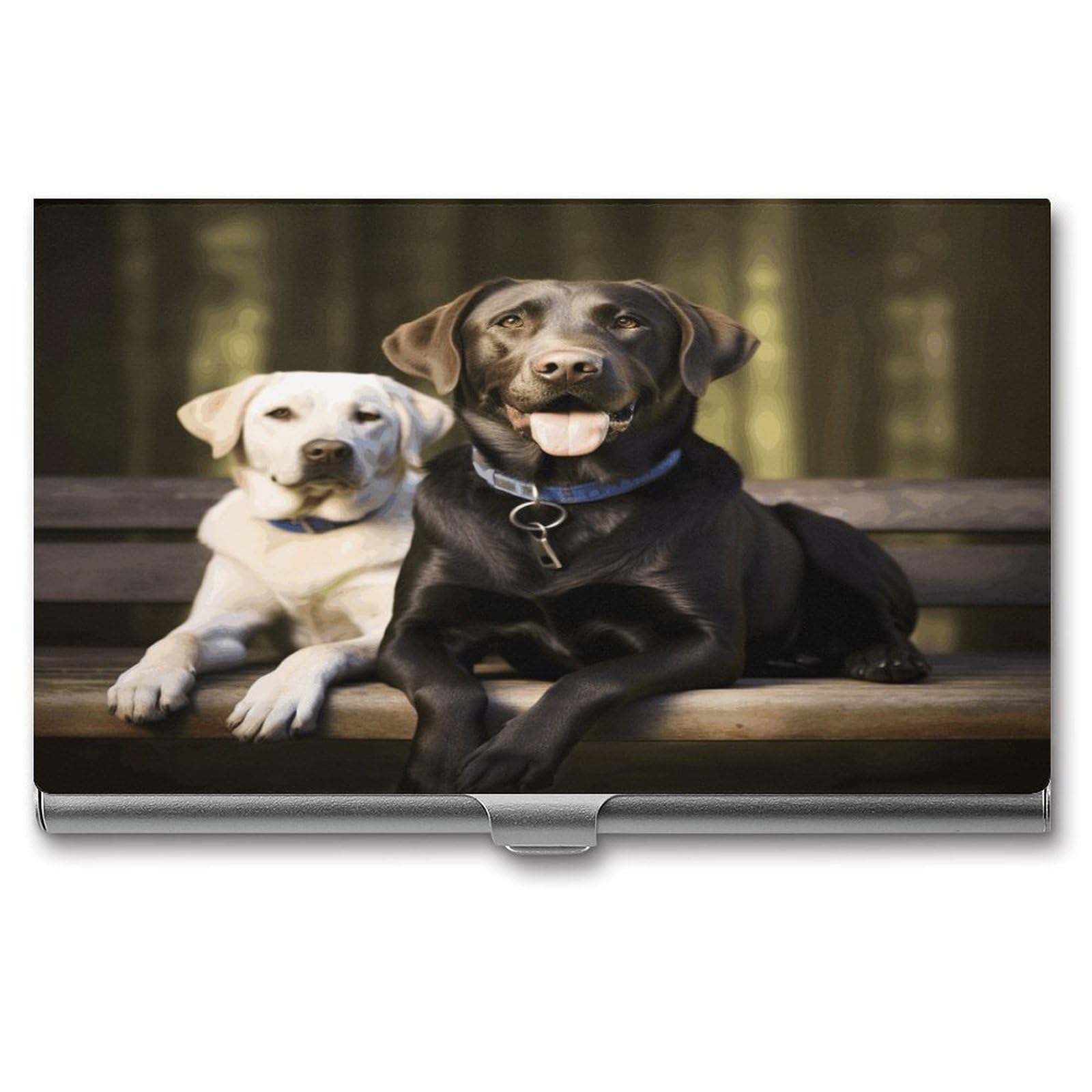 JTREHY Labrador Business Card Holder Slim Purse Name Card Holder Portable Metal Business Card Case Wallet Large Capacity Lightweight Business Card Case for Men Women