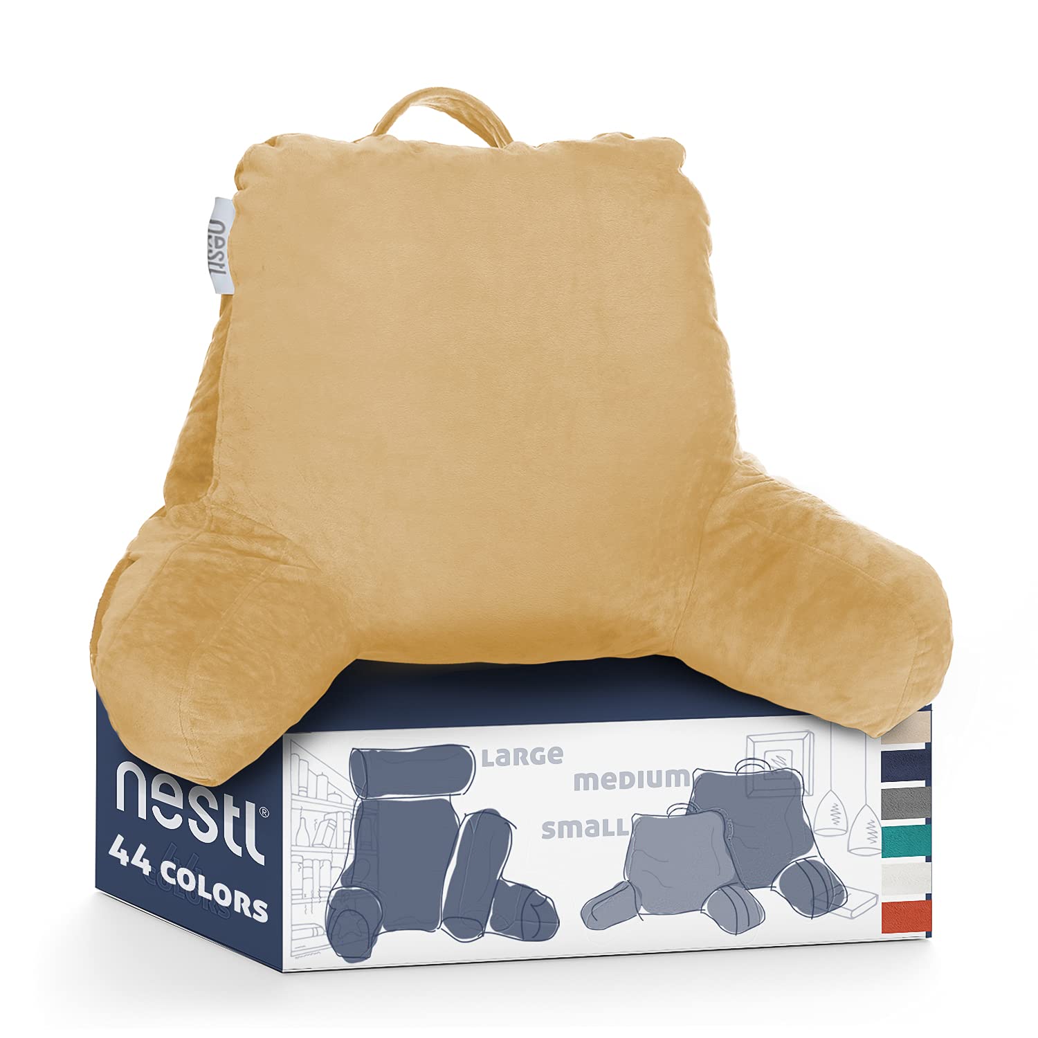Nestl Reading Pillow Standard Bed Pillow, Back Pillow for Sitting in Bed Shredded Memory Foam Chair Pillow, Reading & Bed Rest Pillows Camel Gold Back Pillow for Bed, Bed Chair Arm Pillow with Pockets