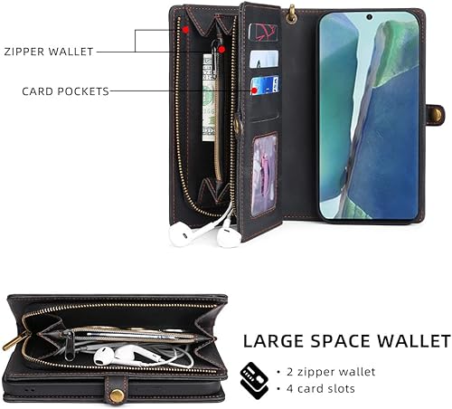 Miniatura 3 de Asuwish Funda de teléfono para Samsung Galaxy Note 20 5G con cremallera, funda desmontable con protector de pantalla de vidrio templado y tarjetero