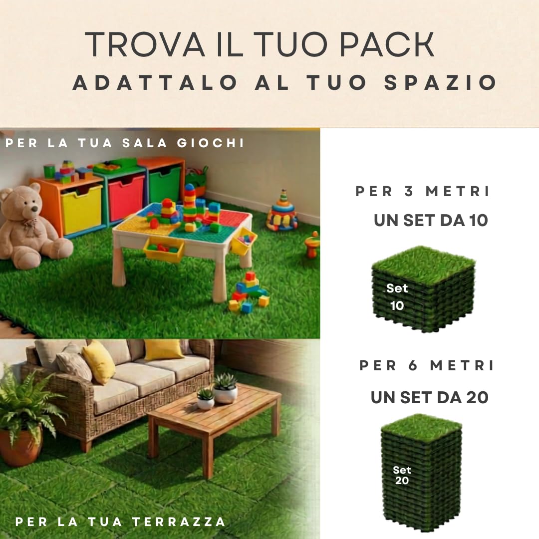 ActivoTex Piastrelle Da Giardino 30x30 cm 10 Pezzi – Pavimento Esterno Ad Incastro con Erba Sintetica, Pavimento Giardino per Balcone, Patio e Terrazza, Drenante e Facile da Installare