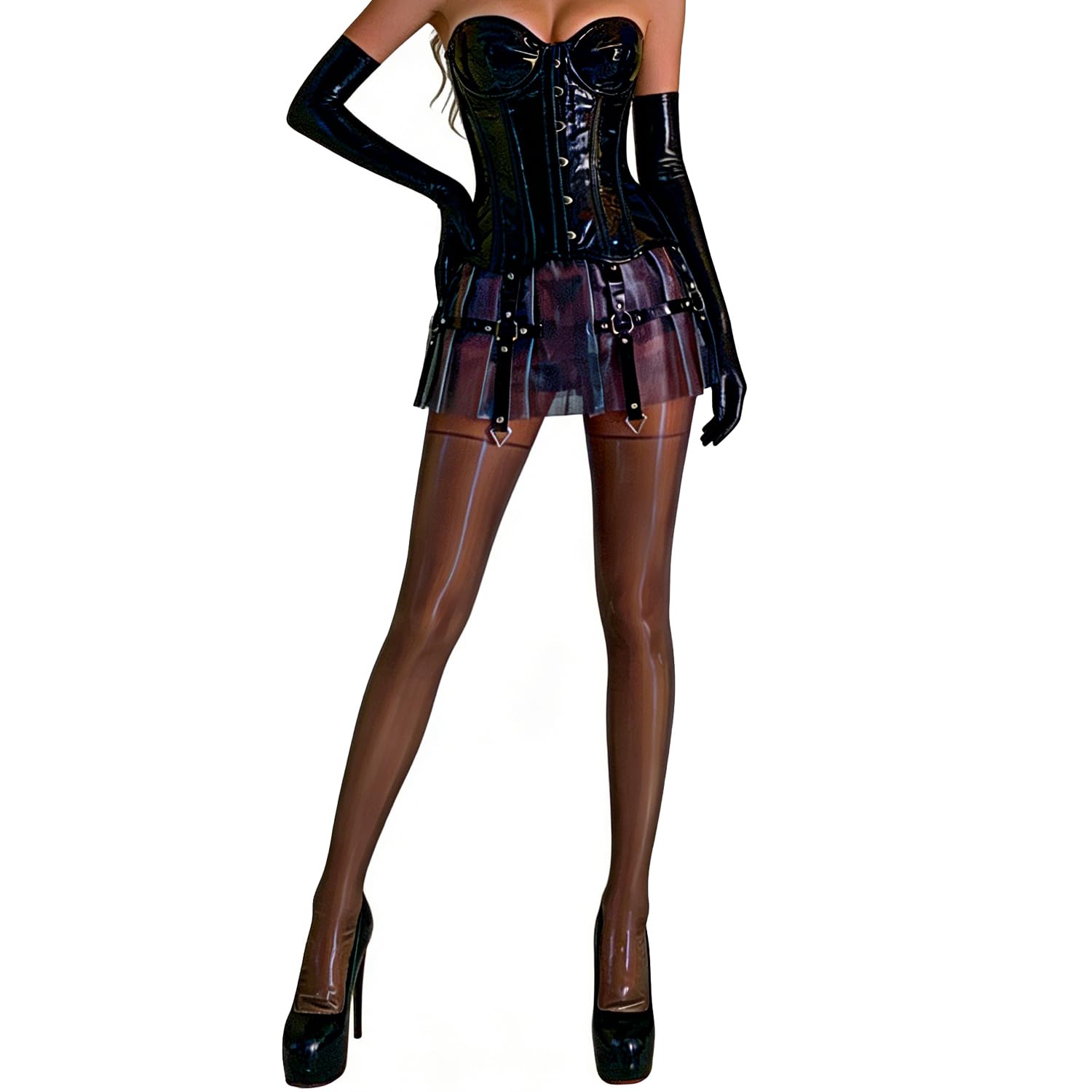 GREEFEI Transparent Black Latex Stockings,Rubber Hosiery Stockings for Women Handmade,Theme Club Party Coslay Costumes: Small