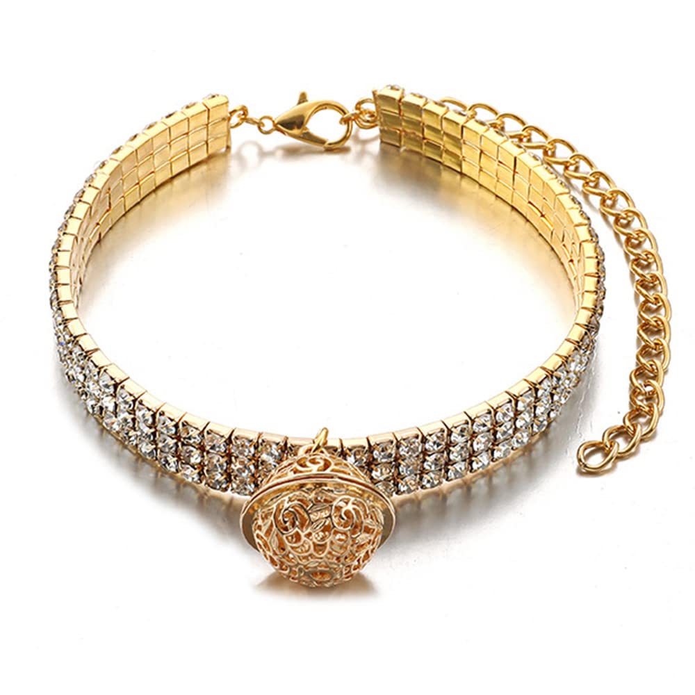 RayMinsino Pet Collar Gold with Diamond Shiny Adjustable Crystal Wedding Cat Collar Dog Small and Medium Pet Collar Glitter Decoration
