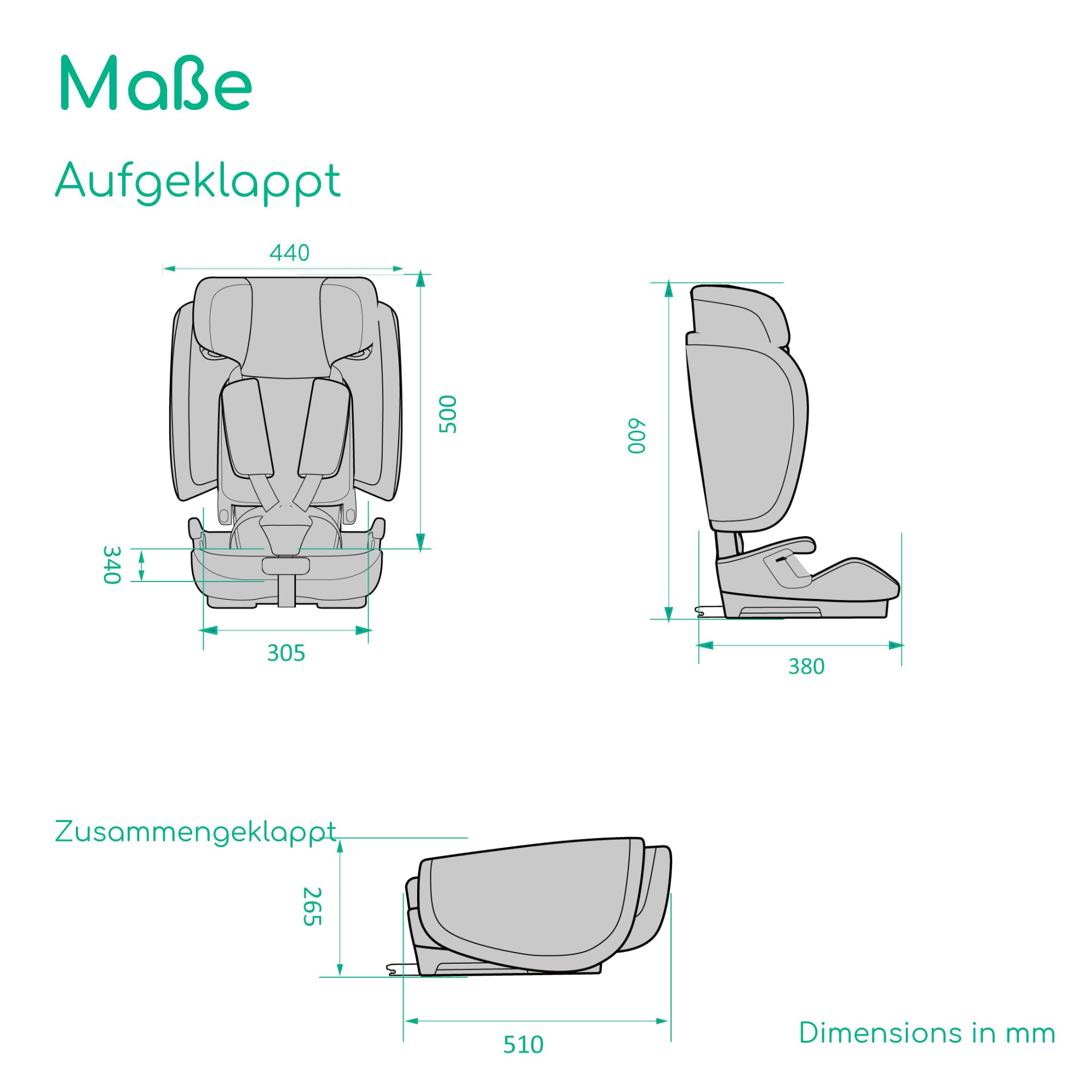 Bebeconfort Ever & Go i-Size, Mitwachsender Kindersitz 9-36 kg, 15 Mon. bis 12 J., 76-150 cm, Klappbarer Kinderautositz, Kompakt + Leicht (6 kg), 15 Kopfstützenpositionen, Full Black