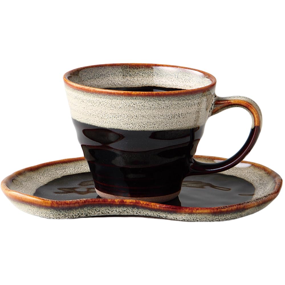 Seto Ware Tenmoku Unofu Coffee Cup and Saucer Set Porcelain Made in Japan