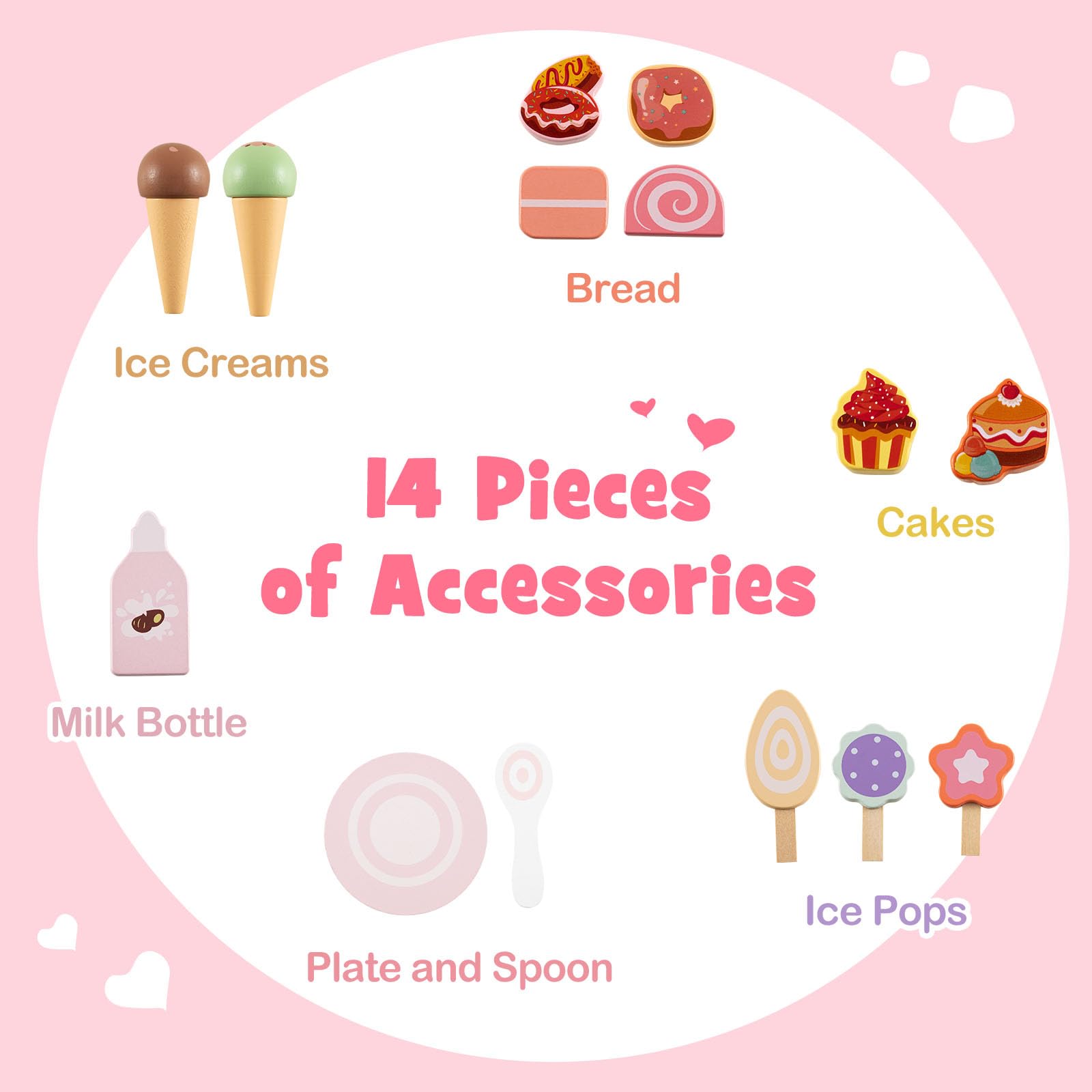 LIFEZEAL Girello per Bambini 1+Anni in Legno, Giochi di Ruolo Gelateria, Carrello Primi Passi Montessori, Baby Walker per Imparare a Camminare, Giocattoli, Ruote Antiscivolo, Portaoggetti, Maniglia