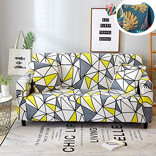 Treer Funda para Sofá Elástica 1 2 3 4 Plazas, Impresión Antideslizante en Tejido Elástico Suave Extensible Protector de Sofá Cubierta, (Funda + Funda de Almohada) (3 Plazas,Forma de triángulo)