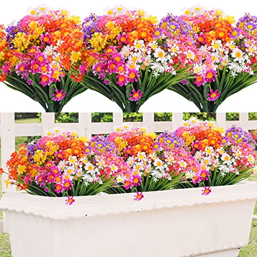 Artificial Daisy Flowers Outdoor Uv Resistant Flowers Shrubs Plastic Flowers Hanging Fake Daisies Plants Faux Mums For Wedding Cemetery Porch Window Planter Indoor Decor (Colorful,30 Bundles) #TOP10