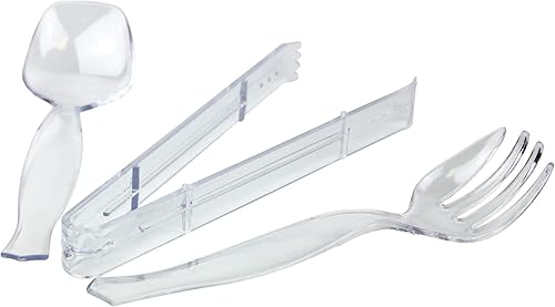 Paquete de 30 cucharas de 10 x 9 pulgadas, 10 tenedores de 9 pulgadas, combo de pinzas de 10 x 9 pulgadas, juego de utensilios de plástico