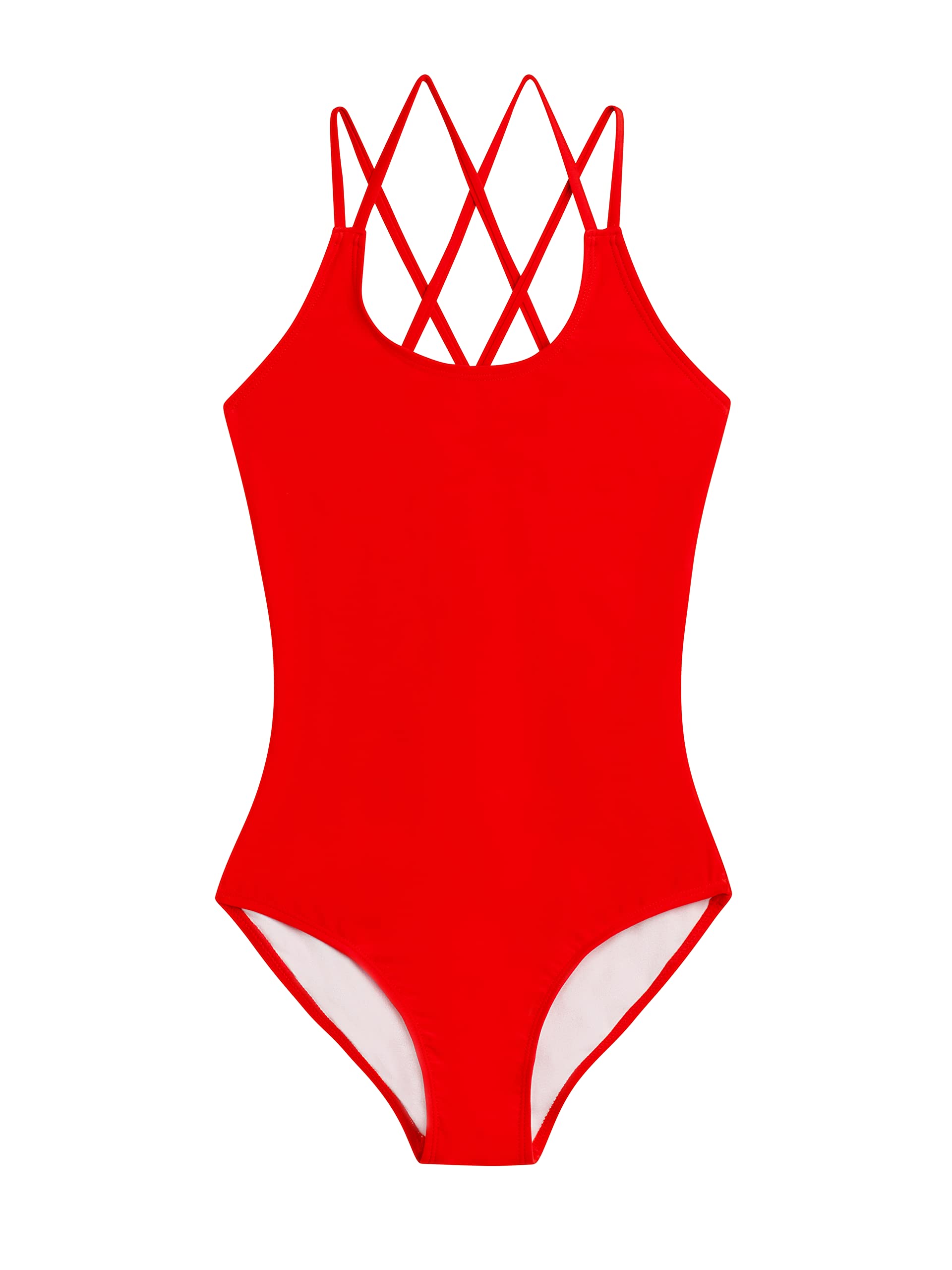 Kanu Surf Girls' Reese UPF 50+ Beach Sport Criss-Cross One Piece Swimsuit, Solid Red, 14