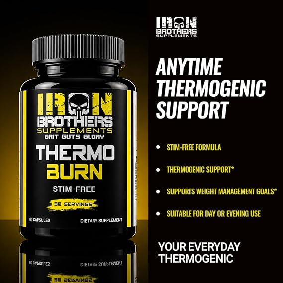 Iron Brothers Stimulant Free Fat Burner | Non Stim Thermogenic Metabolism Booster for Weight Loss | Caffeine Free Diet Pills with Acetyl L-Carnitine, Grains of Paradise & Forskolin | 60 Capsules