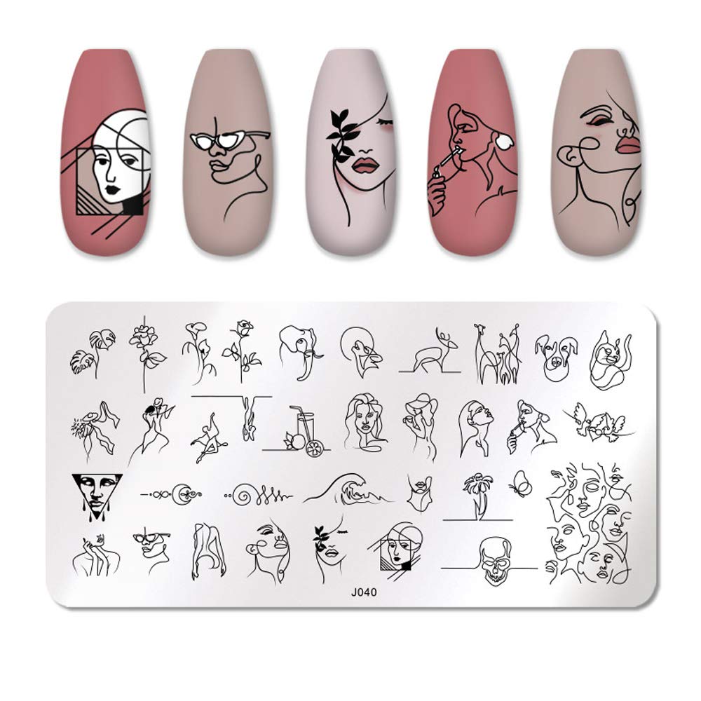 Amazon.com: Nail Stamping Plates Line Pictures Nail Art Plate Stainless  Steel Design Stamp Template for Printing Stencil Tools (J040) : Beauty &  Personal Care