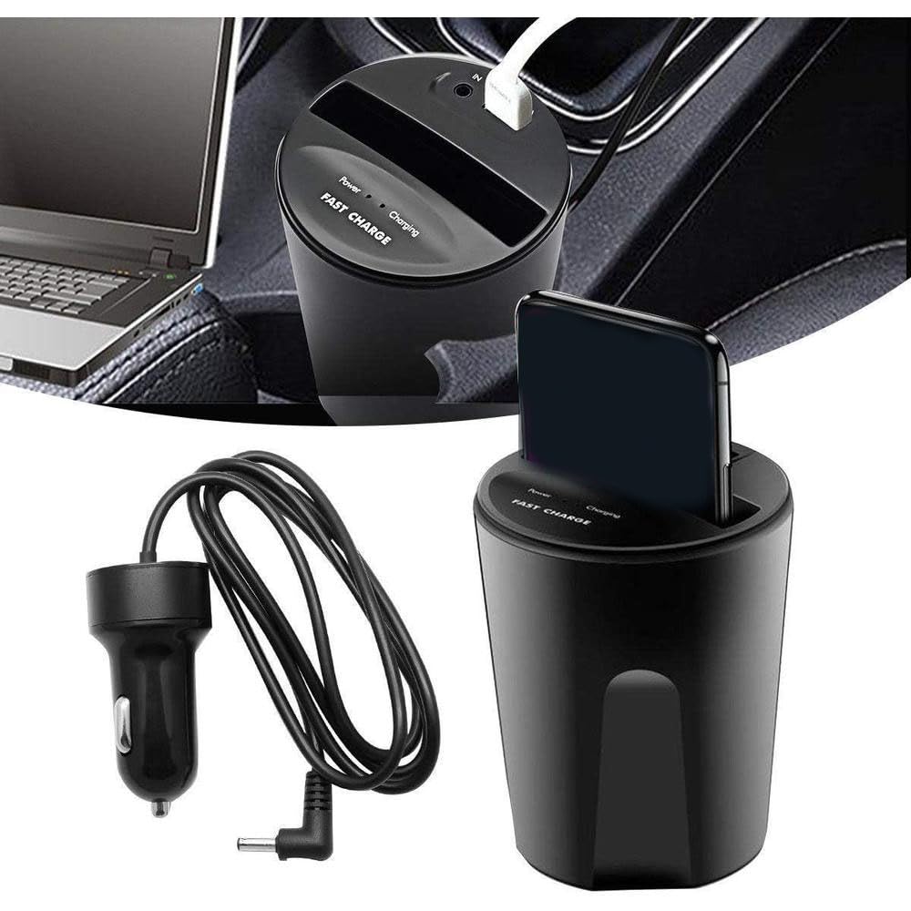 Riloer Caricabatteria da auto wireless, porta telefono con tazza, portabicchieri, base di ricarica wireless veloce