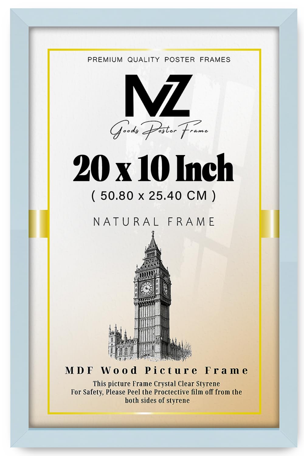 MZ GOODS | MDF Wall Gallery Frame (50.80 x 25.40 CM) Rectangle for Posters, Art Prints & Interiors, Stylish MDF Wood Finish, Secure Hanging Hooks for Display [ Light Grey ]