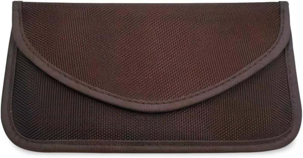 Wax Wane Faraday EMF Blocking Phone Case – RFID Signal Shielding Pouch with Silver Weave Lining – Portable Anti-Tracking, Anti-Hacking Protection – Travel Sleeve for Cell Phones (Brown)