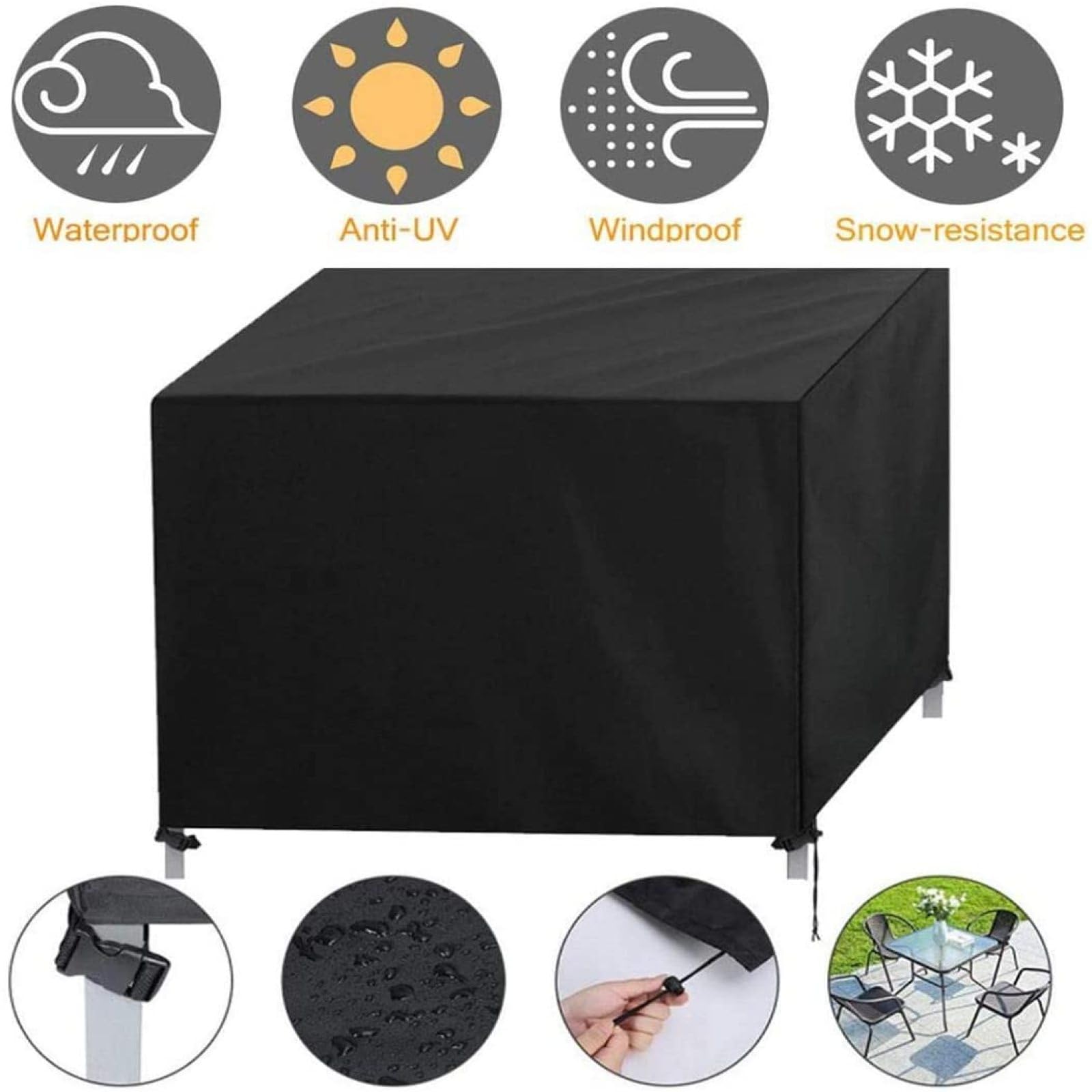 Abdeckung für Gartenmöbel 235x235x90cm 420D Oxford Schutzhülle für GartenTisch,Rechteckig Abdeckung für Gartenmöbel Winterfest