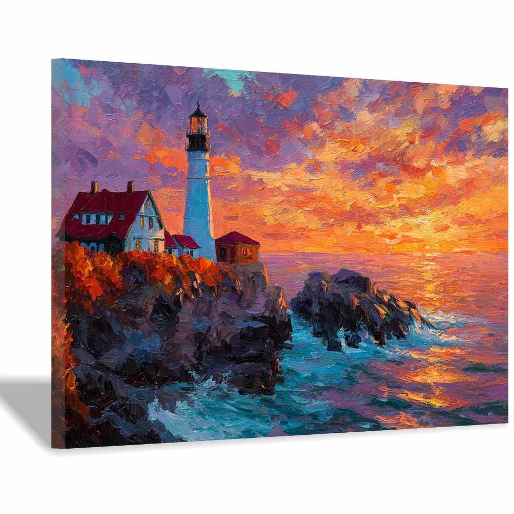 PUQAAEO Art Canvas Wall Decor Nature Wall Art Landscape Paintings Pictures Lighthouse Ocean Viewss Decor for Living Room Bedroom Office Bathroom(Multicolor)-40x60cm Framed