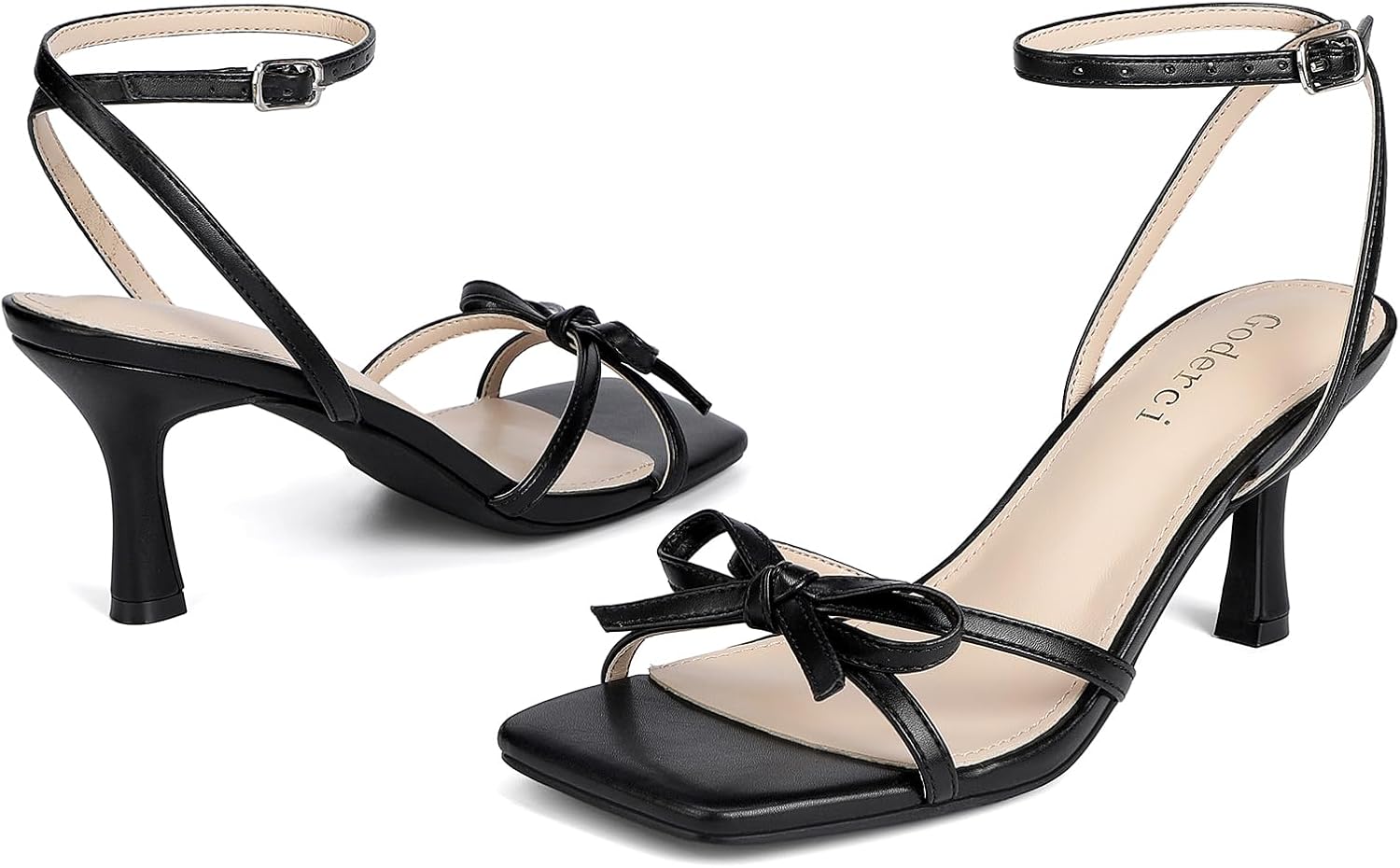 Kitten Heels with Bow Strappy Heels for Women Square Open Toe Mid Heeled Sandals - Image 5