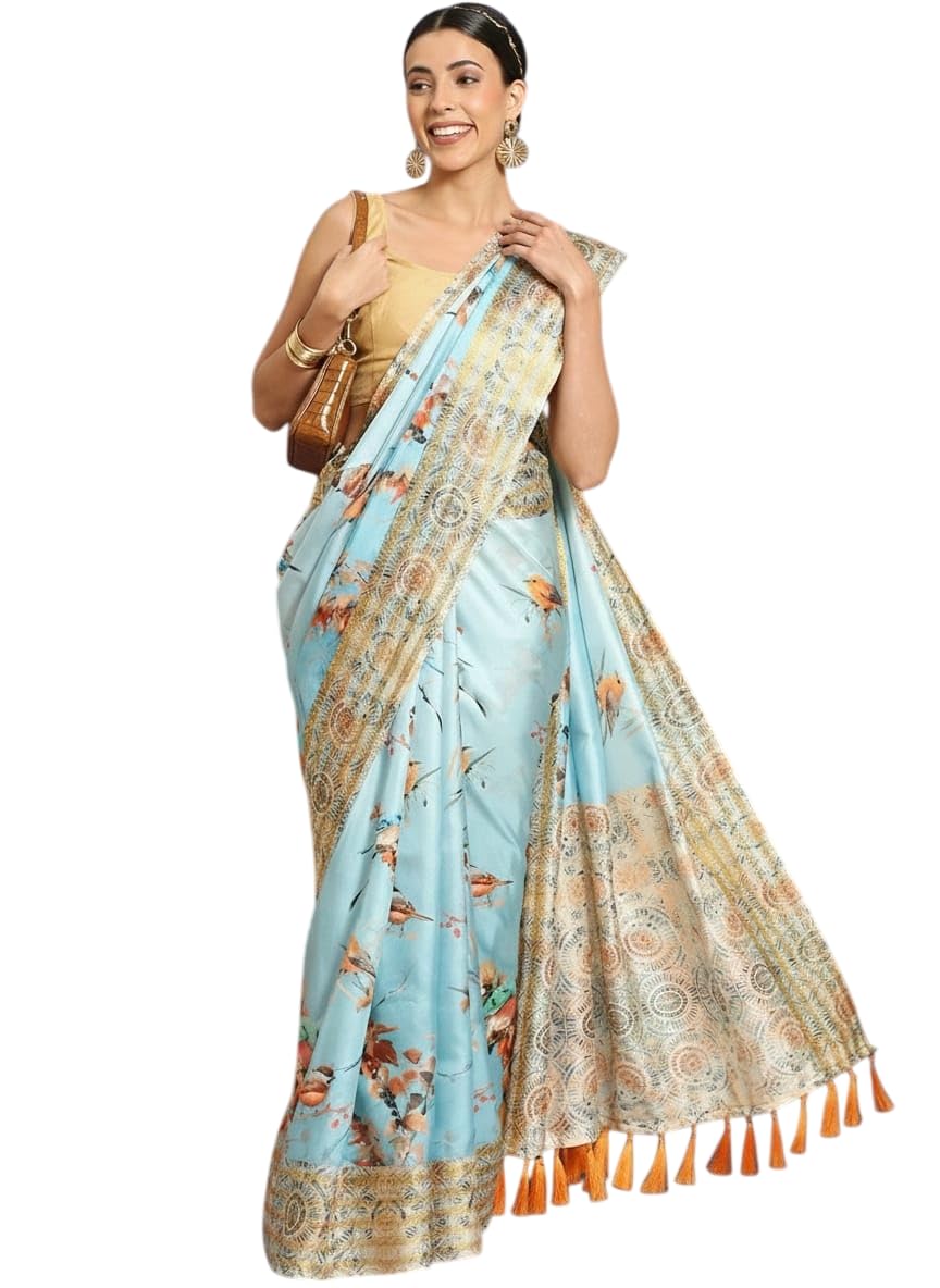 Amazon Brand - Anarva Women's Banarasi Art Silk Digital Print Saree With Unstiched Blouse Piece