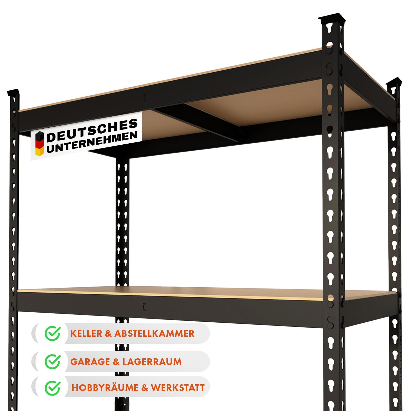 KARAT Schwerlastregal, Kellerregal, Lagerregal mit Stahlgestell 1050 kg Traglast (Schwarz, 180 x 90 x 60 cm) Rhino
