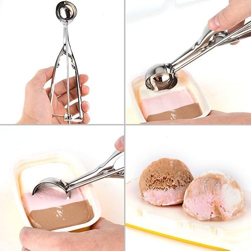 Miniatura 3 de Ice Cream Scoops  Juego de cucharadas de helado, 3 piezas de acero inoxidable con cuchara de melón (cuchara de cocina), gatillo incluye tamaño