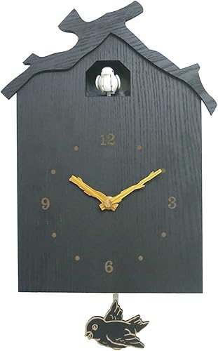 BTZHY Reloj de pared, reloj de pared con timbre, reloj de cuarzo de madera negra, reloj de pared creativo de pájaro con péndulo, arte de pared para