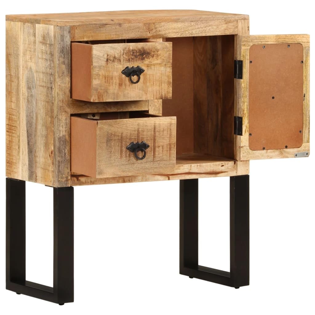 Credenza in legno di mango massiccio, 60 x 30 x 76 cm, con gambe in acciaio per interni moderni, cassettiera robusta con superficie decorativa e ampio spazio