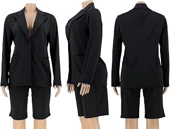 Famnbro Womens 2 Piece Blazer Outfits Lapels Open Front Suit Jacket and Bermuda Shorts Set