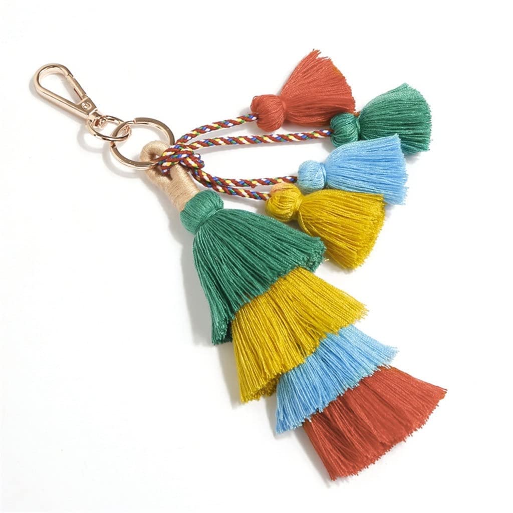 WASHLA Bunte Taschenanhänger-Quasten-Schlüsselanhänger, handgefertigter Auto-Schlüsselanhänger, Schlüsselanhänger-Anhänger für Geldbörse, Handtasche, Dekoration (Farbe: A, Größe: Einheit