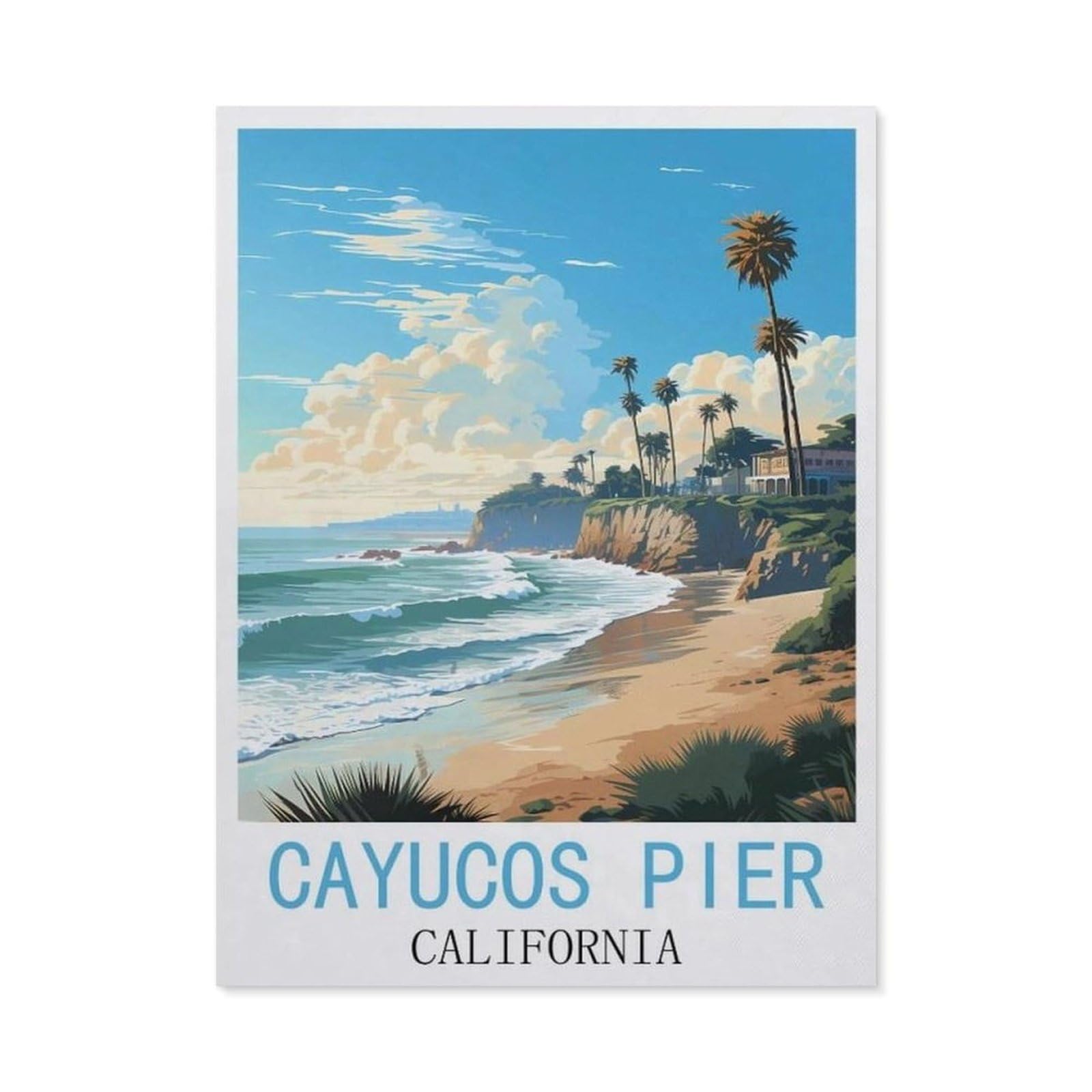 BEAYODKP 5D Diamond Painting Set for Adults and Children，Cayucos Pier California Vintage Travel Poster，DIY Diamond Crystal Rhinestone Embroidery Painting（50 x 60 cm/19.68 x 23.62 inches）-BY24
