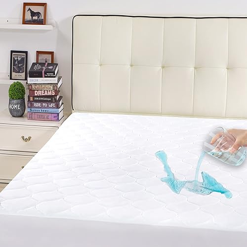 Funda protectora de colchón impermeable individual con bolsillo profundo ajustado de 8 a 21 pulgadas, relleno alternativo transpirable (blanco,