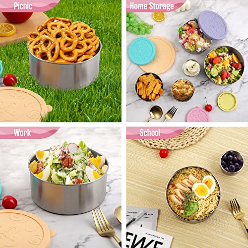 Stainless Steel Containers With Lids, Metal Food Storage Container, Snack Bowls, 5 Pack, Silicone Lid, Nesting, Stackable, Round, Lunch Meal Prep, Salad Bowl, Bento Box For Kids, Toddlers, Houseables #TOP5