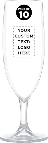 DISCOUNT PROMOS Juego de 10 copas de champán de plástico, 6.7 onzas. Texto personalizable, logotipo, plástico, utensilios de bar, elegante, disponible en Yaxa Colombia
