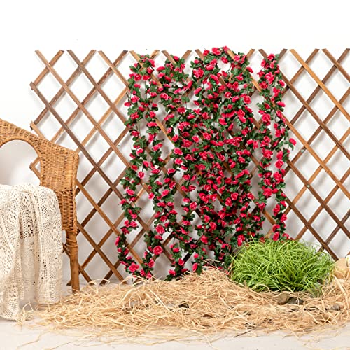 Garisey 6 pcs 48 FT Flower Garland Fake Rose Vine Artificial Flowers Hanging Rose Ivy Garland for Home Hotel Party Wedding Arch Decor (Rose Red) - Image 3