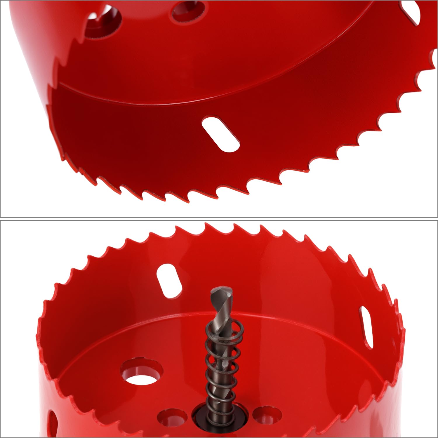QWORK® Sega a tazza 100mm, M42 Sega a tazza bimetallica, con adattatore esagonale e punta di centraggio, per alluminio, ferro e legno, rosso
