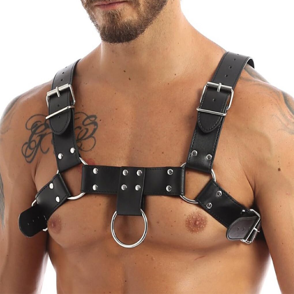 Arnés de pecho para hombre fácil de usar para un aspecto atrevido y moderno, cinturón de piel sintética Punk ajustable de PU con hebillas agradable para la piel