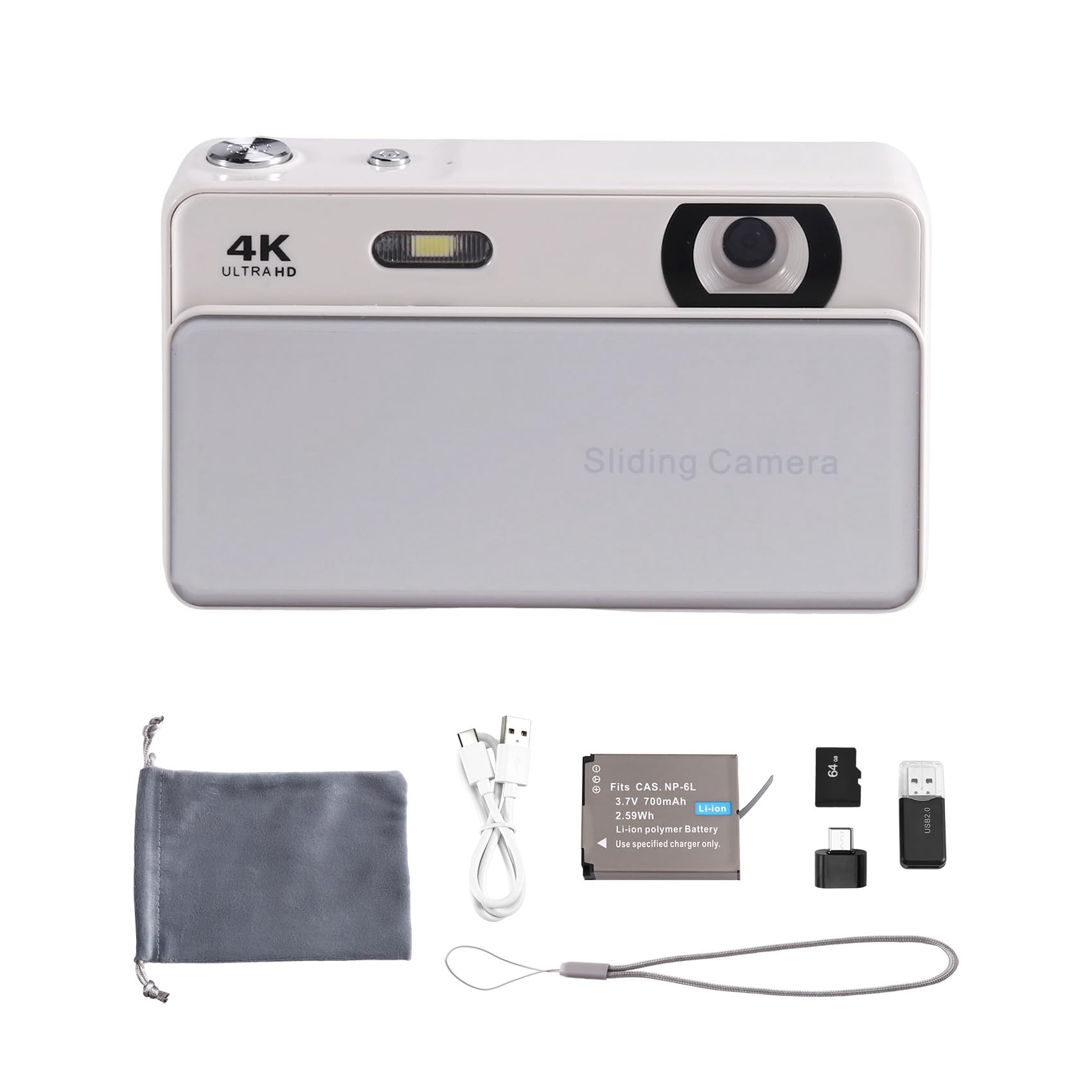 Appareil Photo Numérique M15 Photo Vidéo Portable Compact avec Écran Flash pour Voyage Blanc