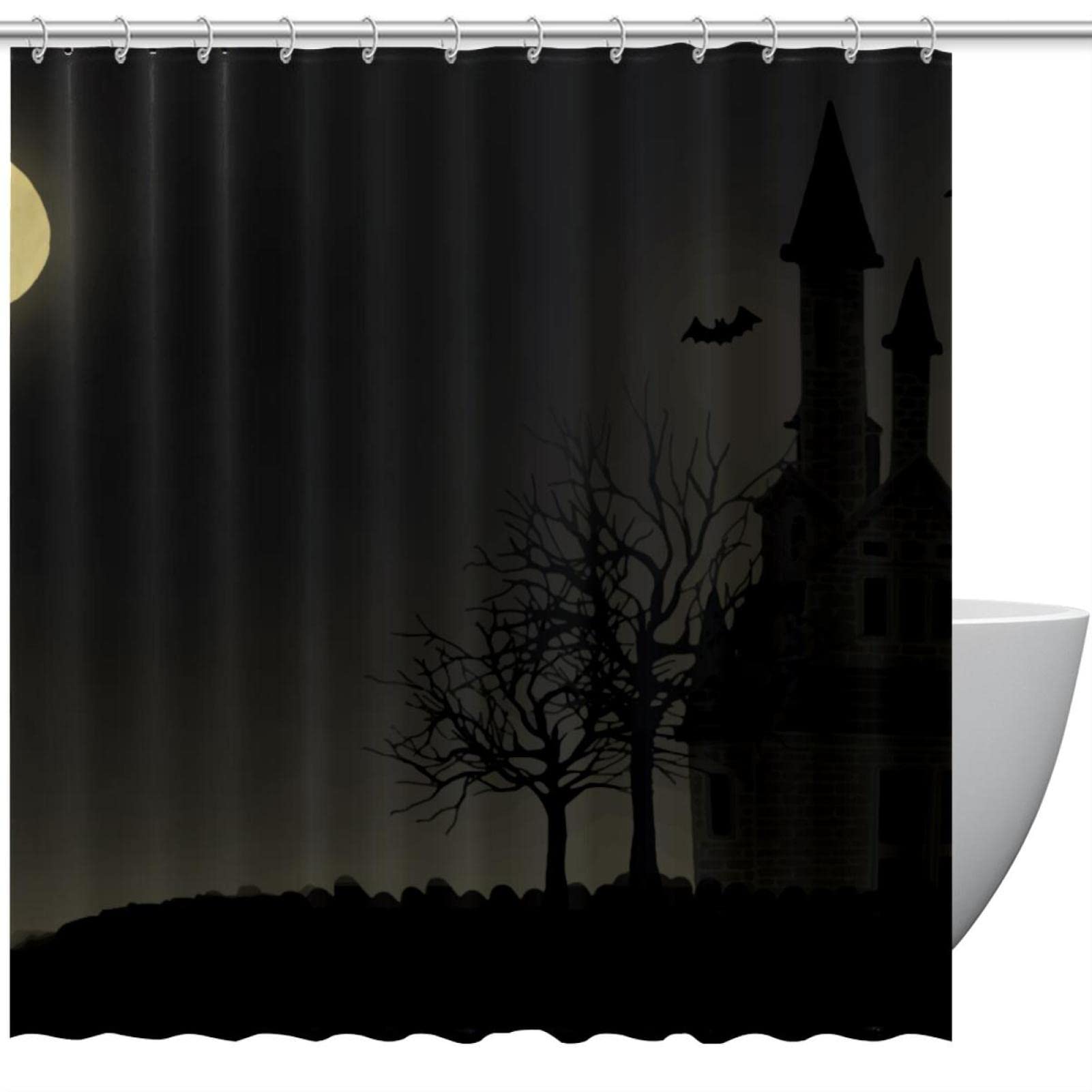 Rideau de douche Halloween château de nuit imperméable grand format coloré