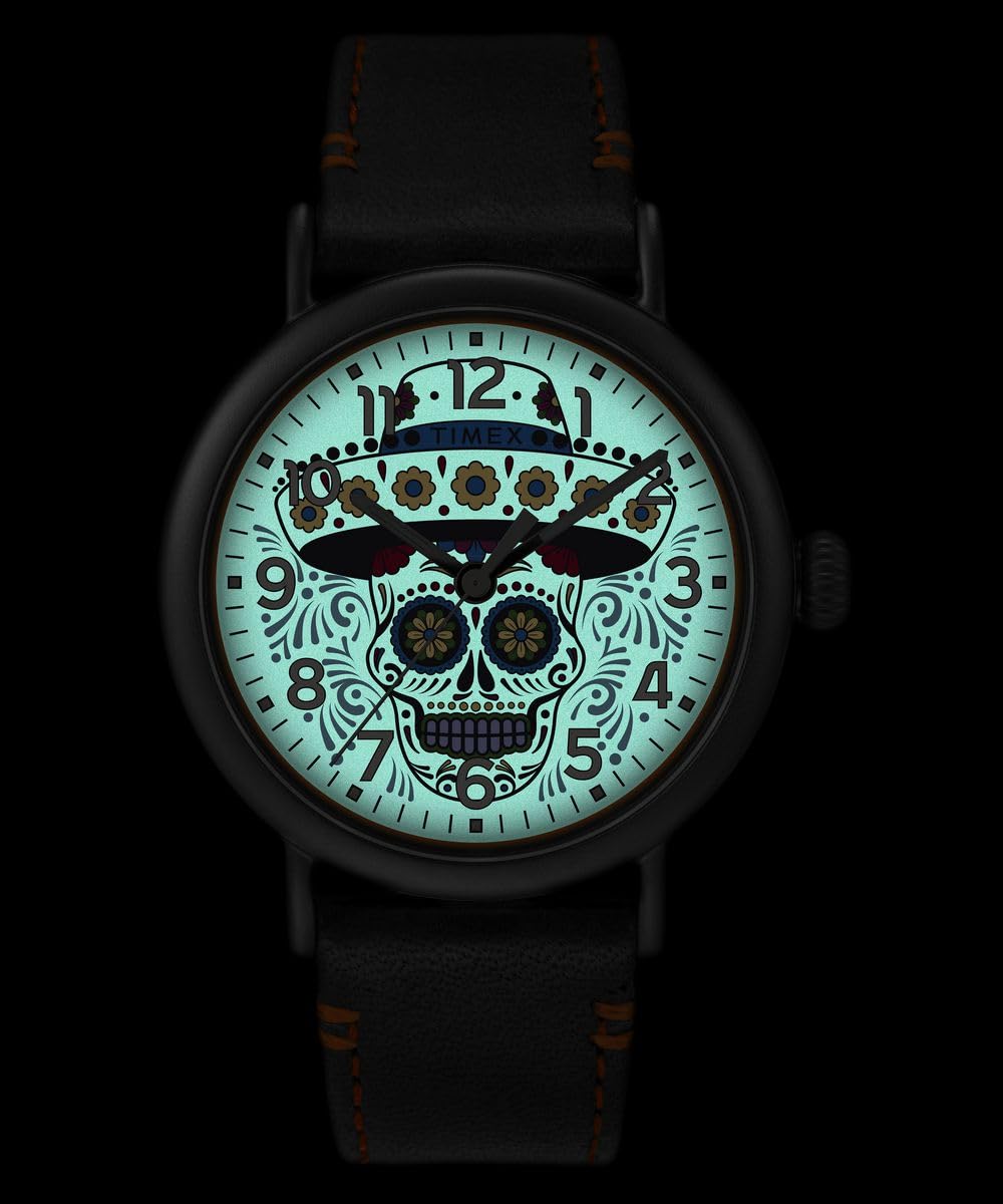 Timex Herren Analog Quarz Uhr Waterbury Standard Dia de los Muertos mit Lederarmband