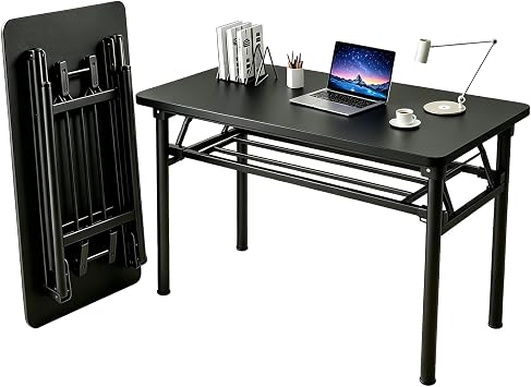 Folding Desk for Small Spaces, 31.5 Inch Foldable Computer Desk, No Assembly Required, Space Saving Portable Study Table for Compact Home Office, Bedroom, Dorm, Apartment, Black