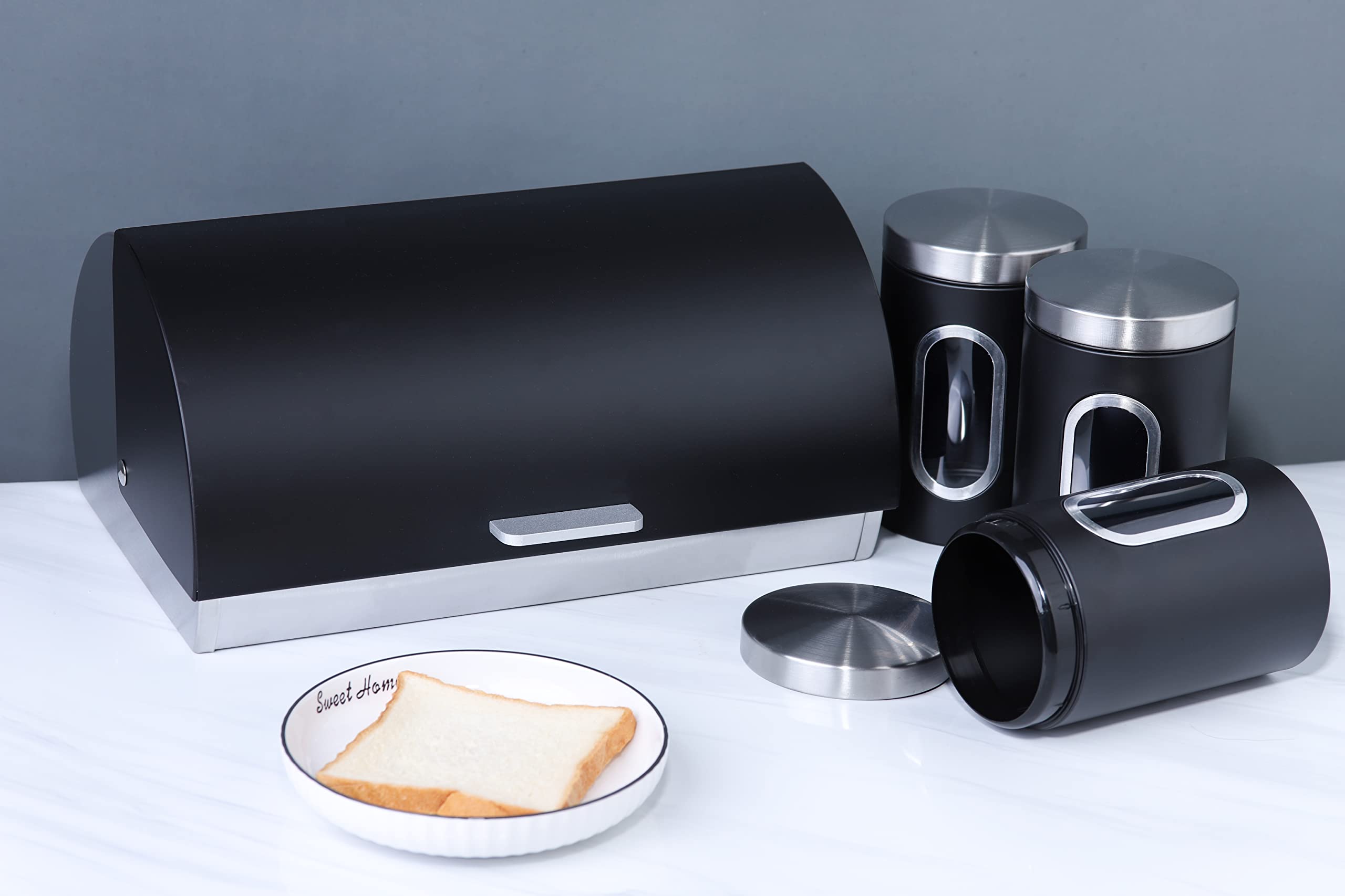 Buy Reliance Kitchen Roll Top Bread Bin with 3x piece canisters Set Ventilated Bread storage