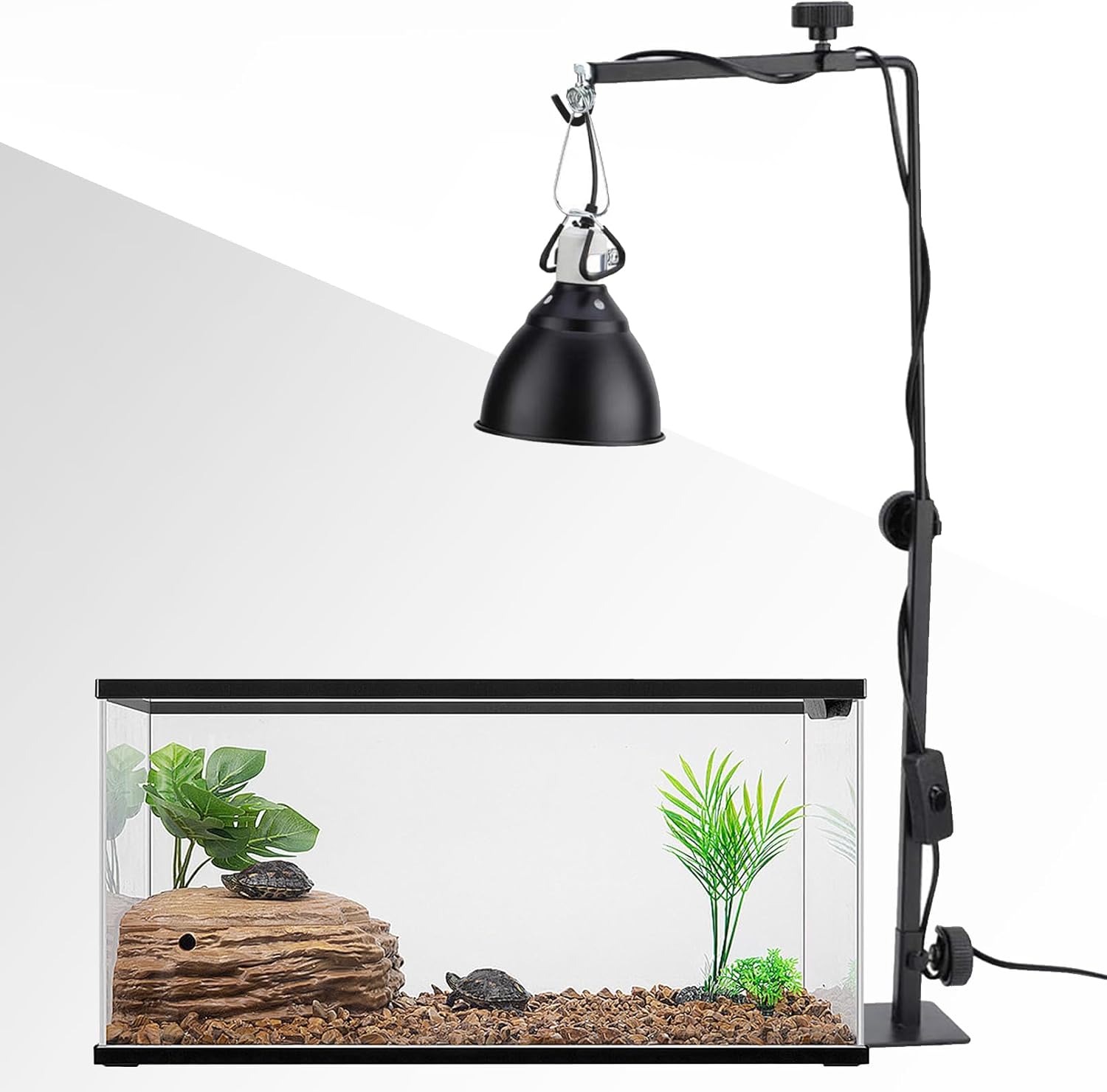 Hamiledyi Adjustable Reptile Lamp Stand 15″-25″ Metal Bracket – Heavy-Duty Heat/UVB Light Holder for Reptile Terrariums, Turtle Tanks & Amphibian Habitats