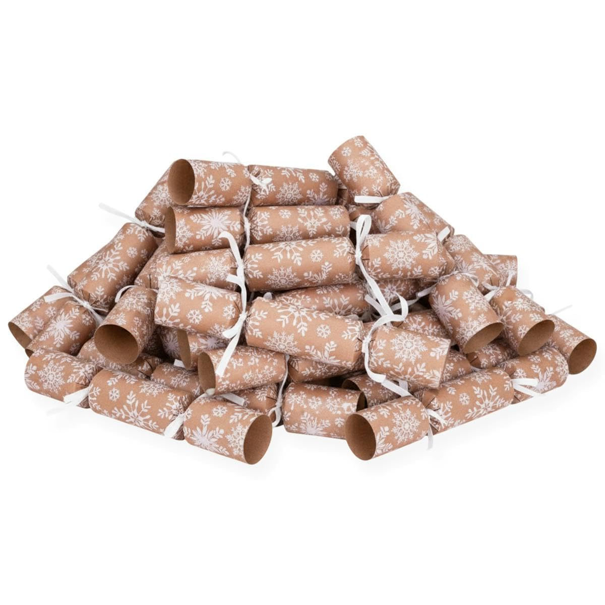 Celebration Crackers 12" Kraft Snowflake Catering Christmas Cracker Bulk Pack - FSC Mix Box of 100 with Metal Gifts for Restaurants & Hotels