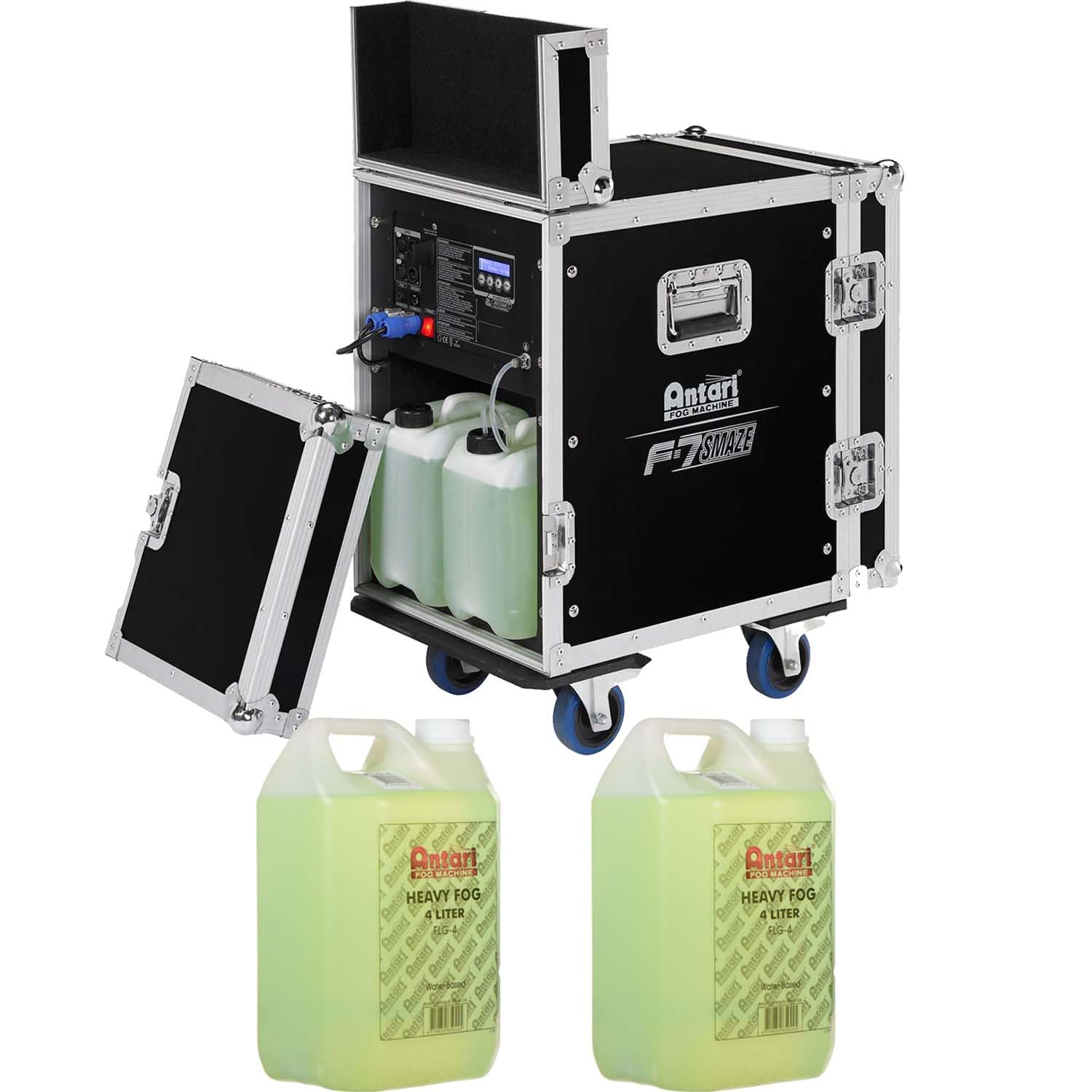 Clutch Antari F-7 Smaze Hybrid Fog/Haze Machine with Integrated Fan, (2) FLG-4 Heavy Fog Fluid Bundle