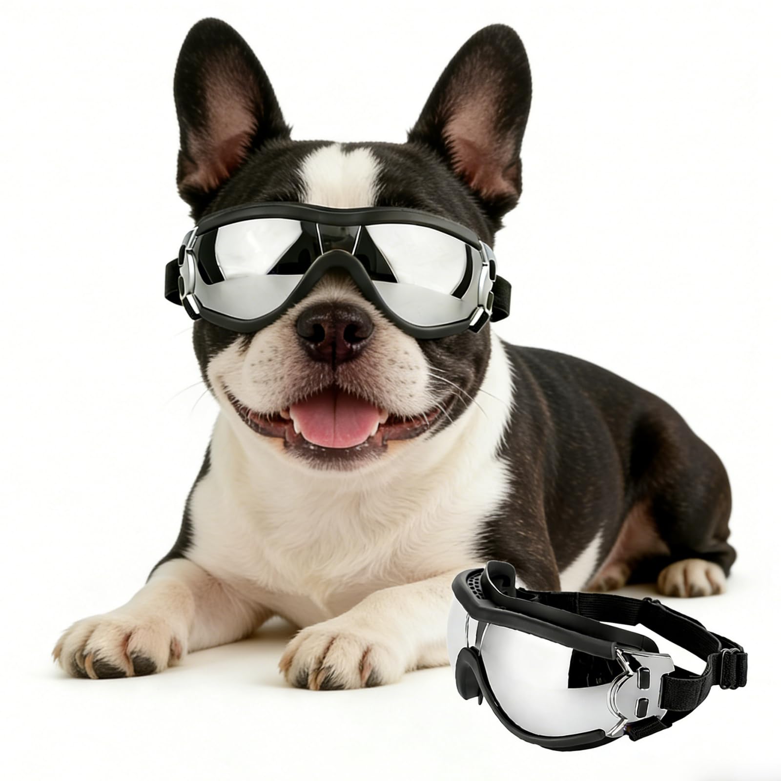 PETLESO Dog Goggles for Medium Breed Anti-UV Medium Dog Sunglasses Windproof Eye Protection Dog Motorcycle Goggles with Adjustable Straps for Driving/Outdoor Activities, M