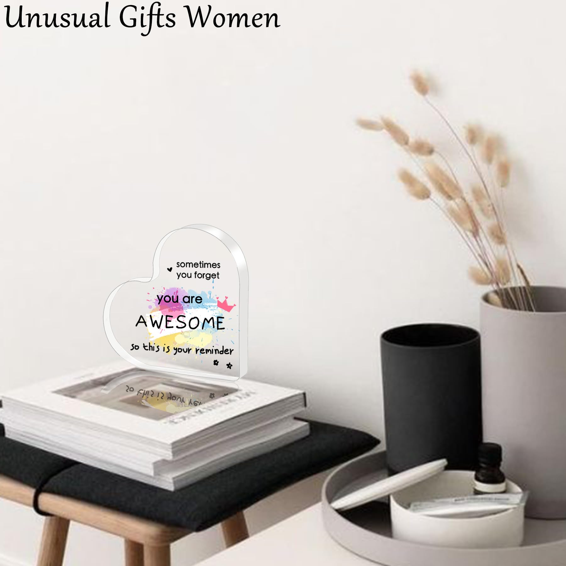 Inspirational Gifts for Women Men, Motivational Gifts, Heart Acrylic Plaque “Sometimes You Forget You Are Awesome” - Image 3