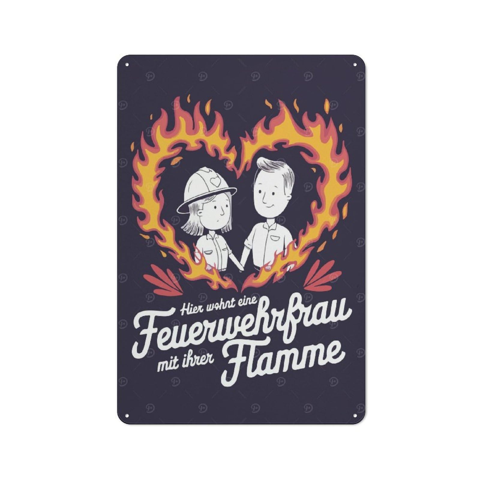 Junmoney Firefighter Couple Illustration Metal Wall Sign 30X20cm Featuring For Workshop Wall, For Makers And Diy Enthusiasts